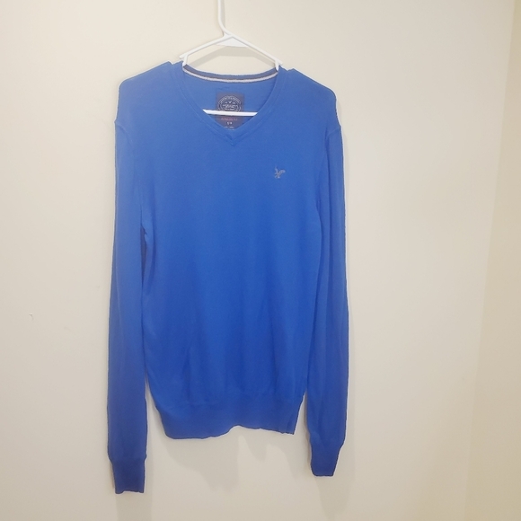 American Eagle Men's long sleeve V Neck Blue 100% cotton sweater size S - Picture 4 of 8